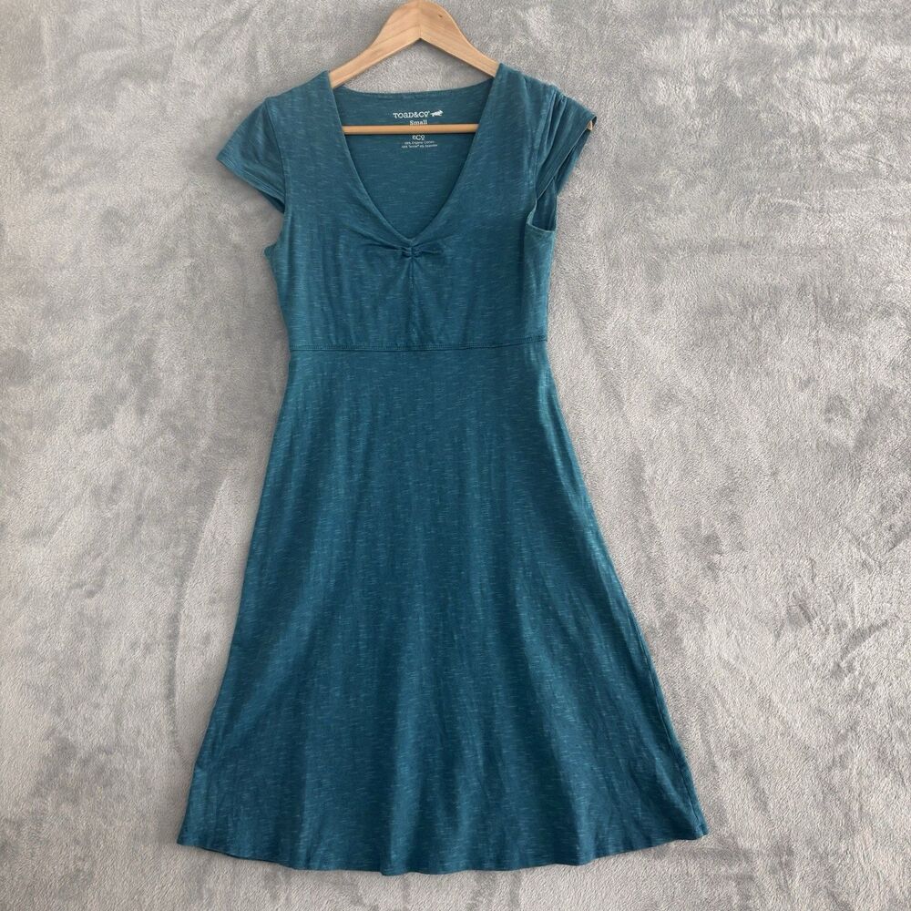 Toad&Co Rosemarie Dress Womens S Teal Blue Organic Cotton Casual